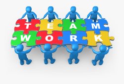 Clipart of group of people holding a sign that says "Teamwork"